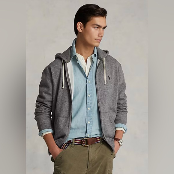 Polo Ralph Lauren Fleece Full-Zip Waffle Hoodie Ash Gray Heather Authentic Code - Picture 1 of 16